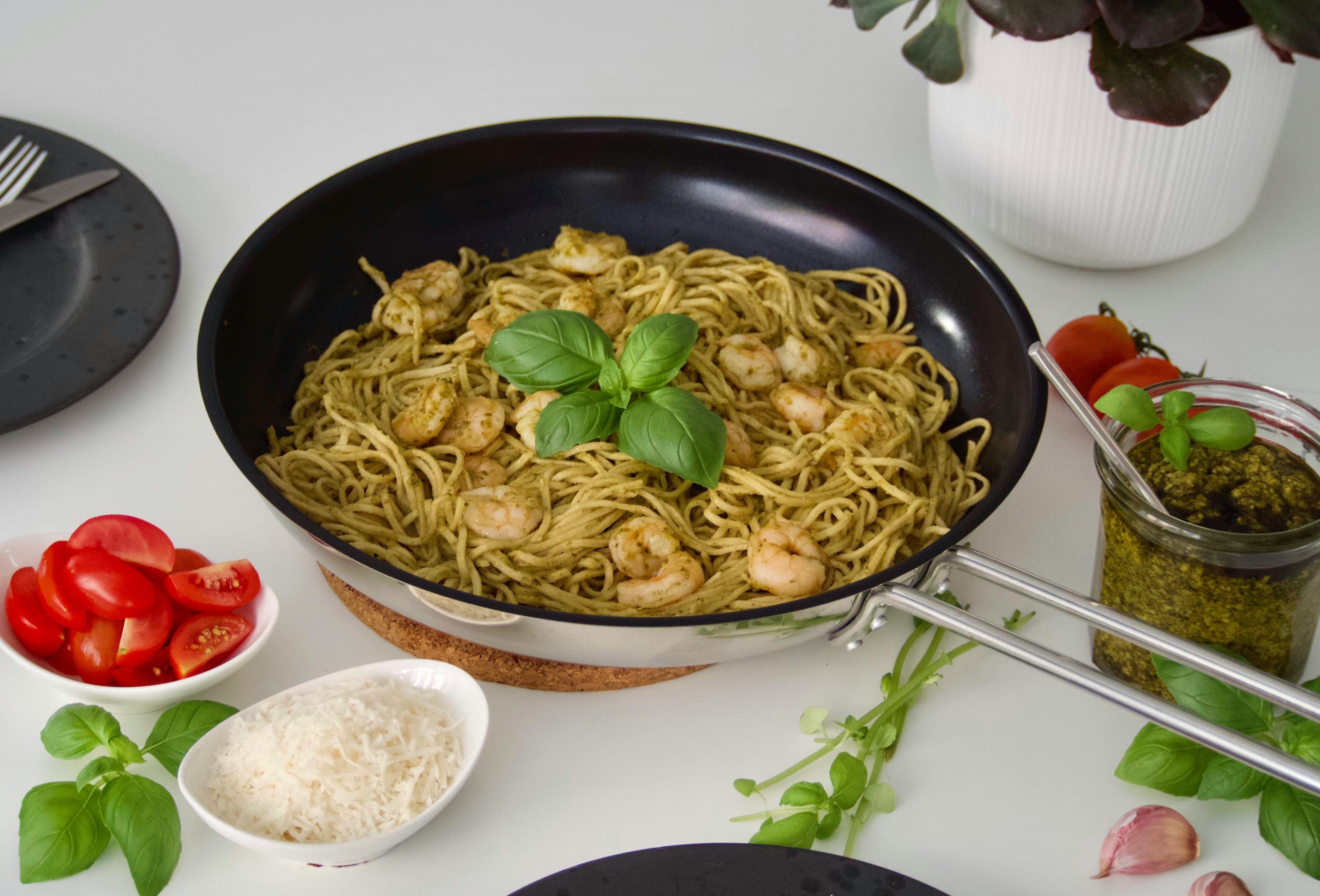 Shrimp Pesto Pasta. (Sumber foto: Pexels/Thiea Alhoz)
